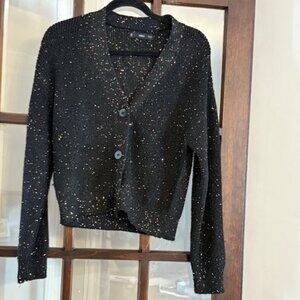 Mango Black Sequined Knit Cropped Cardigan, Size Medium.